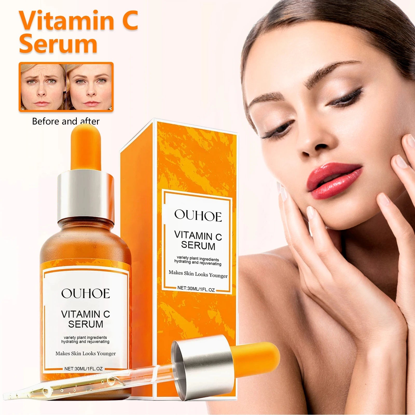 Vitamin C Facial Serum Reduces Fine Lines and Brightens Skin Naturally Without Added Retinol, Jojoba Oil Facial Care Products Halalzen