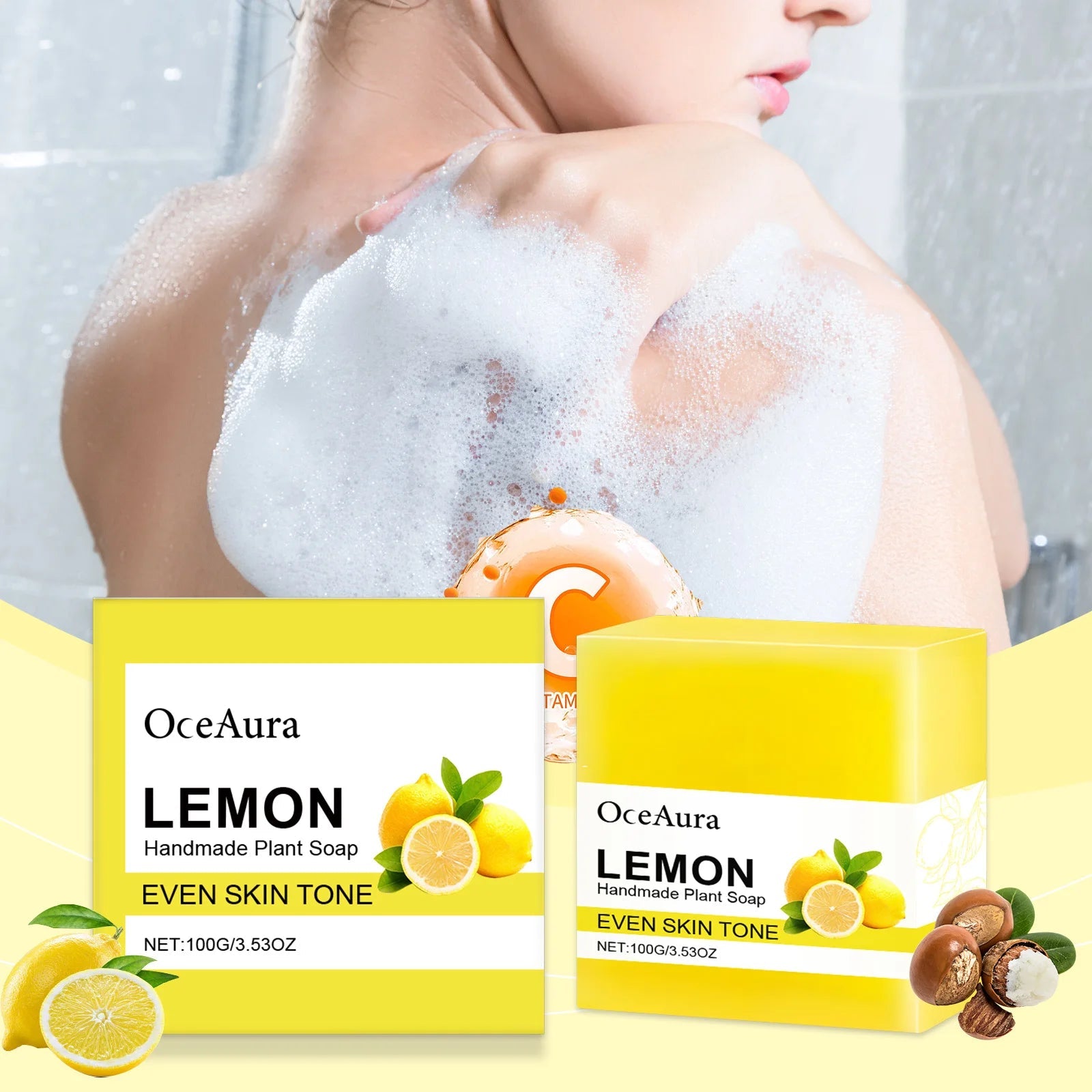 OCEAURA Luxury Lemon Handmade Essential Oil Soap Bar - Gentle Skin Cleansing Moisturizing & Brightening 3.35 OZ Halalzen