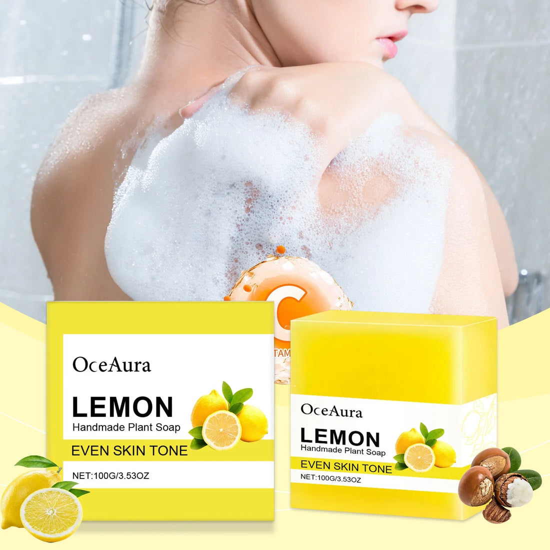 OCEAURA Luxury Lemon Handmade Essential Oil Soap Bar - Gentle Skin Cleansing Moisturizing & Brightening 3.35 OZ Halalzen
