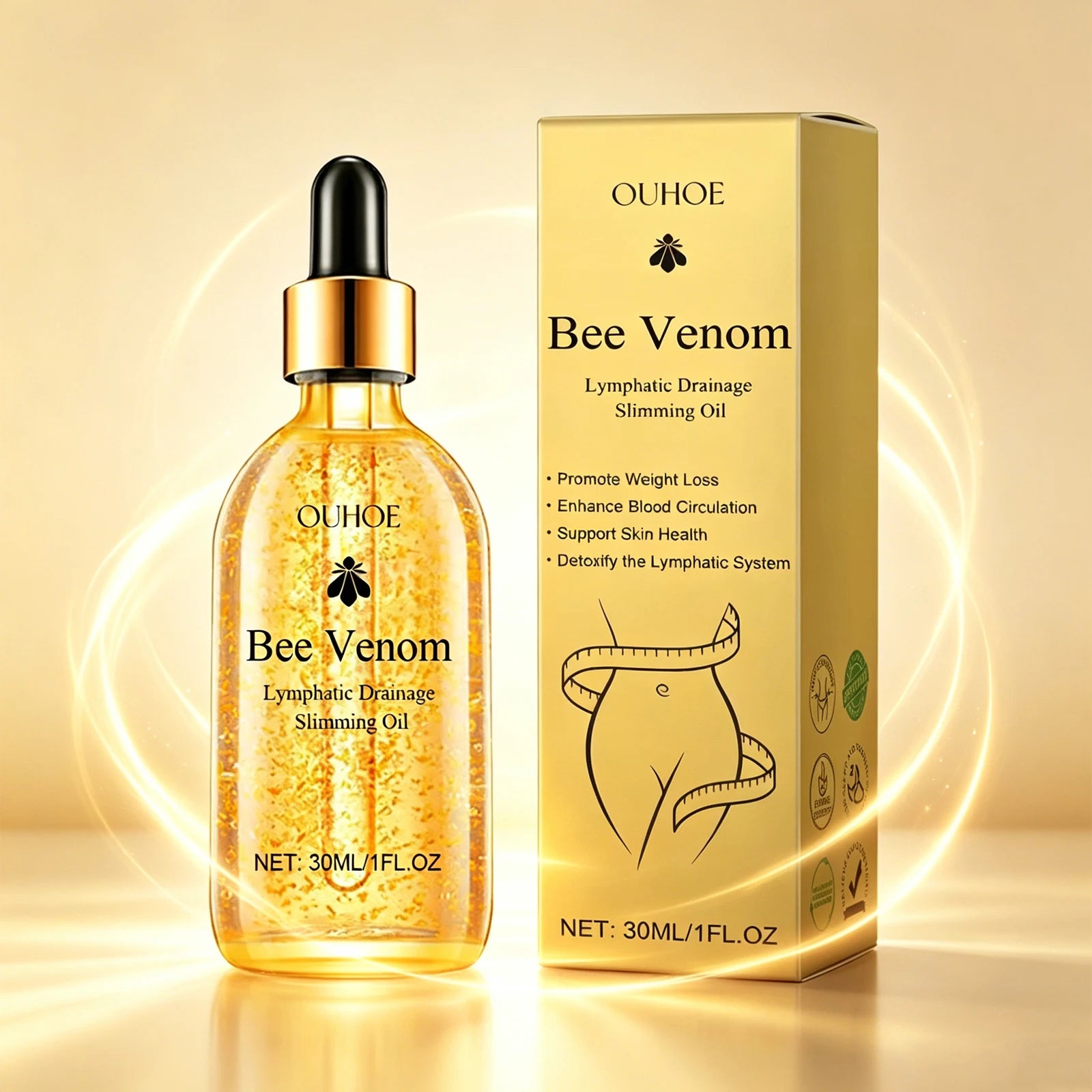OUHOE 30ml Bee Venom Body Care Oil Massage to Tighten the Body Shape Slimming Show Body Abdominal Care Oil