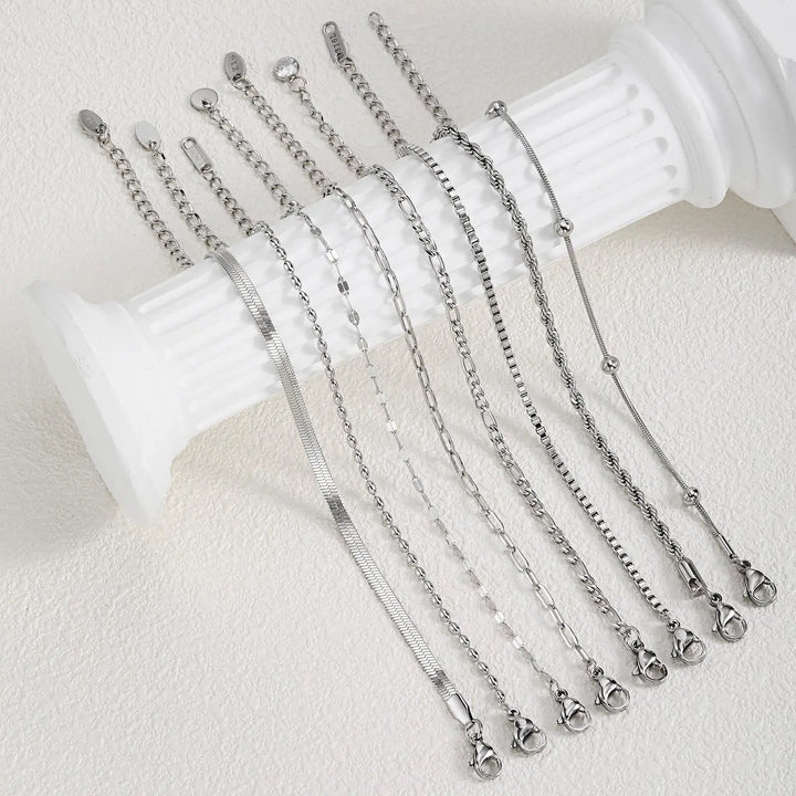 Pulsera de cadena para mujer color plata, pulseras apilables de eslabones de acero inoxidable, accesorios de moda en capas para regalo