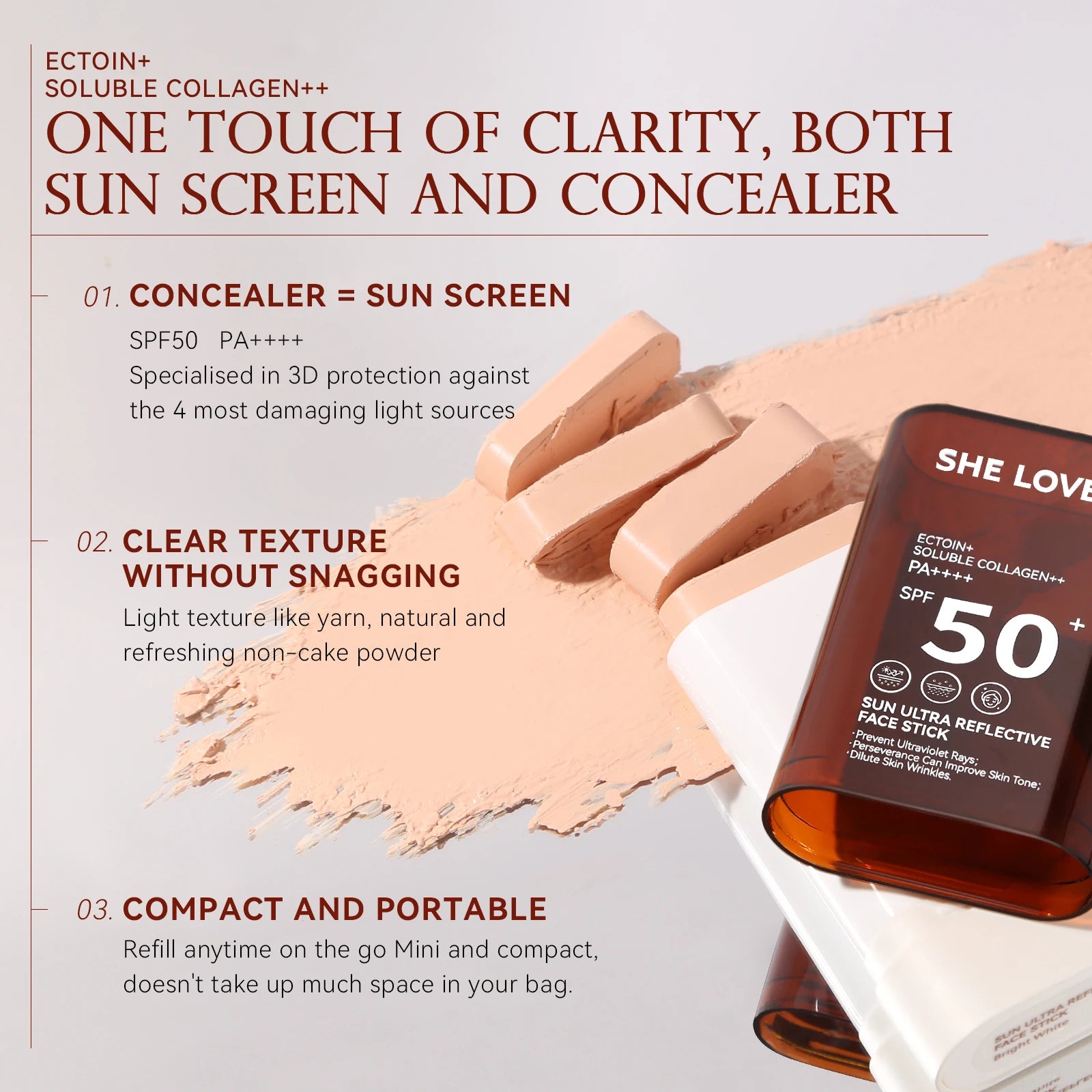 3-in-1 sunscreen concealer foundation cream, light in texture, covers flaws, and has a lasting makeup effect