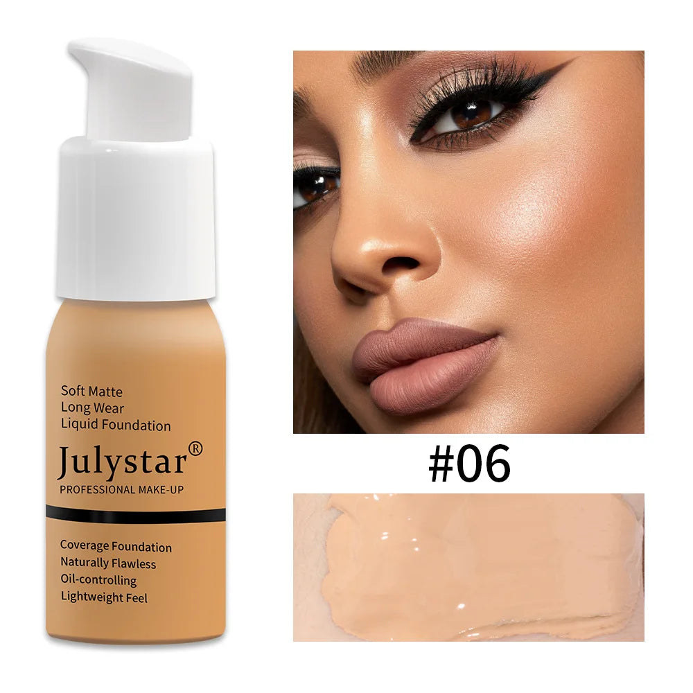10 Colors Matte Liquid Foundation, Waterproof Long‑lasting Lightweight Oil Control Concealer Facial Base Makeup