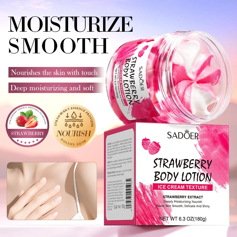 180g Strawberry Body Lotion, Containing Niacinamide, Strawberry Fruit Extract and Other Skin-Friendly Ingredients, Deeply Moisturizes, Locks in Skin Moisture, Improves Dryness, and Makes Skin Look Smooth and Delicate, Suitabl