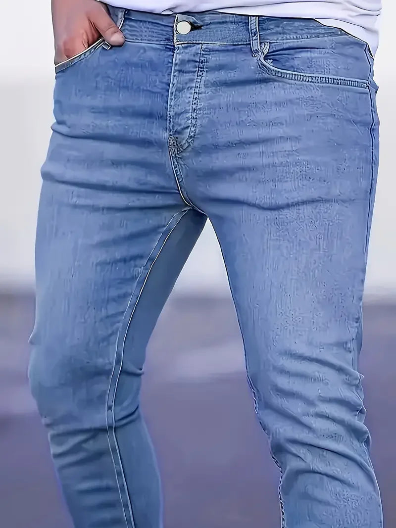 Men's Skinny Fit Wide Leg Jeans, Men's Stylish Comfy Denim Pants, Versatile For Four Seasons