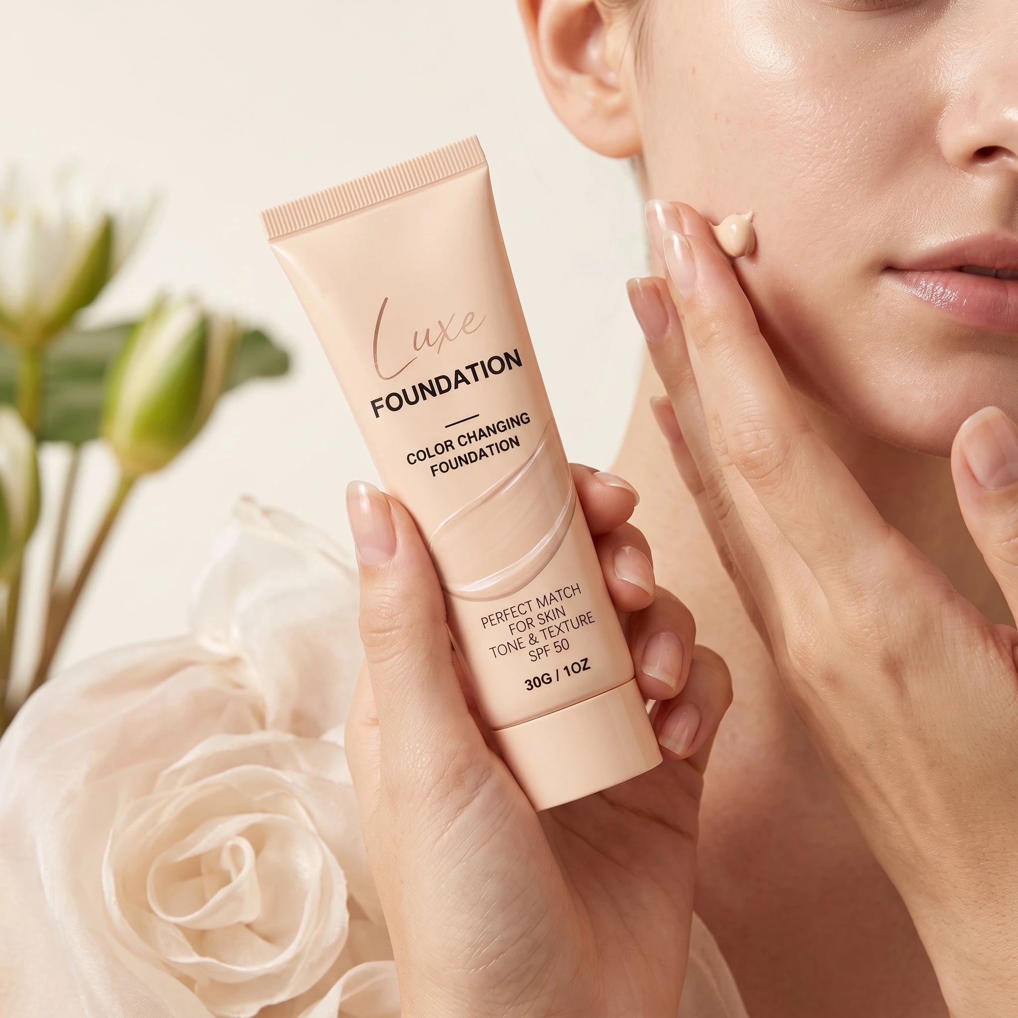 SPF 50 Color Changing Foundation Natural Coverage Self Adjusting Liquid Foundation Conceal Flaws Lightweight Primer Makeup Base