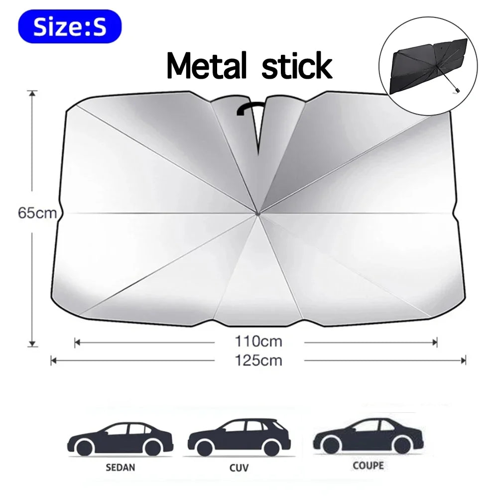 Car Umbrella Sunshade Windshield Front Cover Window Foldable Sun Shade Block Heat Portable Bent Parasol Auto Curved Model Shades