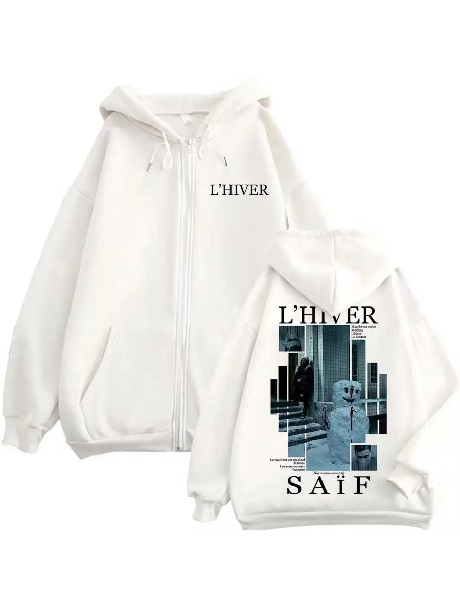 Rapper L'HIVER Saif Album 2025 Graphic Hoodie Zipper Men Women Jacket Hiphop Streetwear Outfit Sweatshirt Tops 0930-2