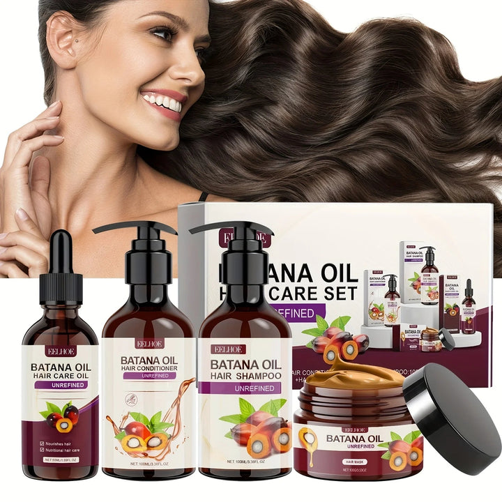 Batana Oil Hair Care Set - Shampoo, Conditioner, Hair Mask and Scalp Oil for All Hair Types Halalzen