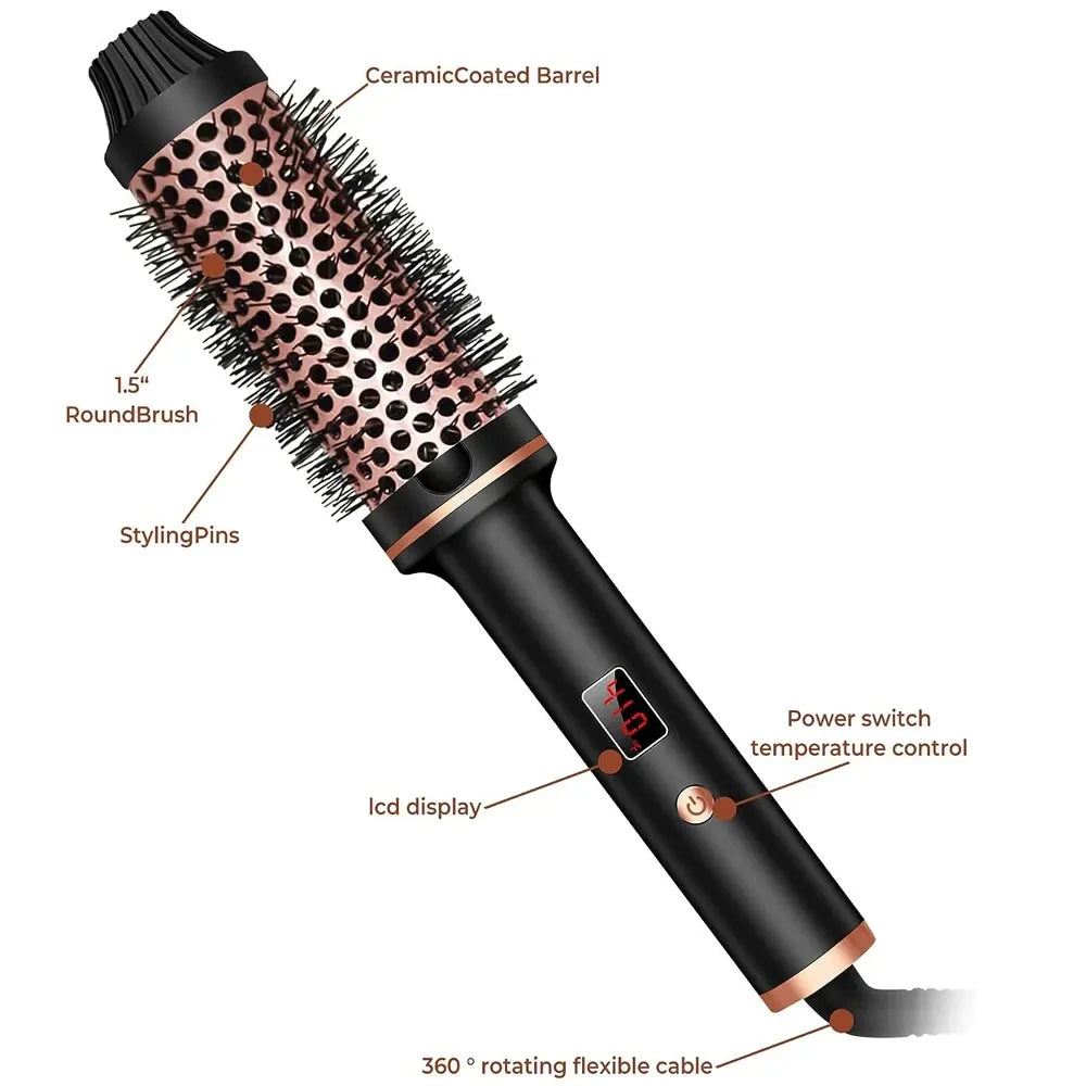 3 In 1 Ionic Hair Curler Straightener Professional Curling Iron Heated Hair Styling Brush Anti-Scald Thermal Brush Curl Wand Halalzen
