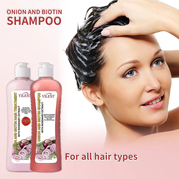 YILEST Onion Biotin Rosemary Shampoo Set Nourishes Hair Roots Restores Hair Luster Improves Hair Quality, Hair Care Cleanliness Halalzen