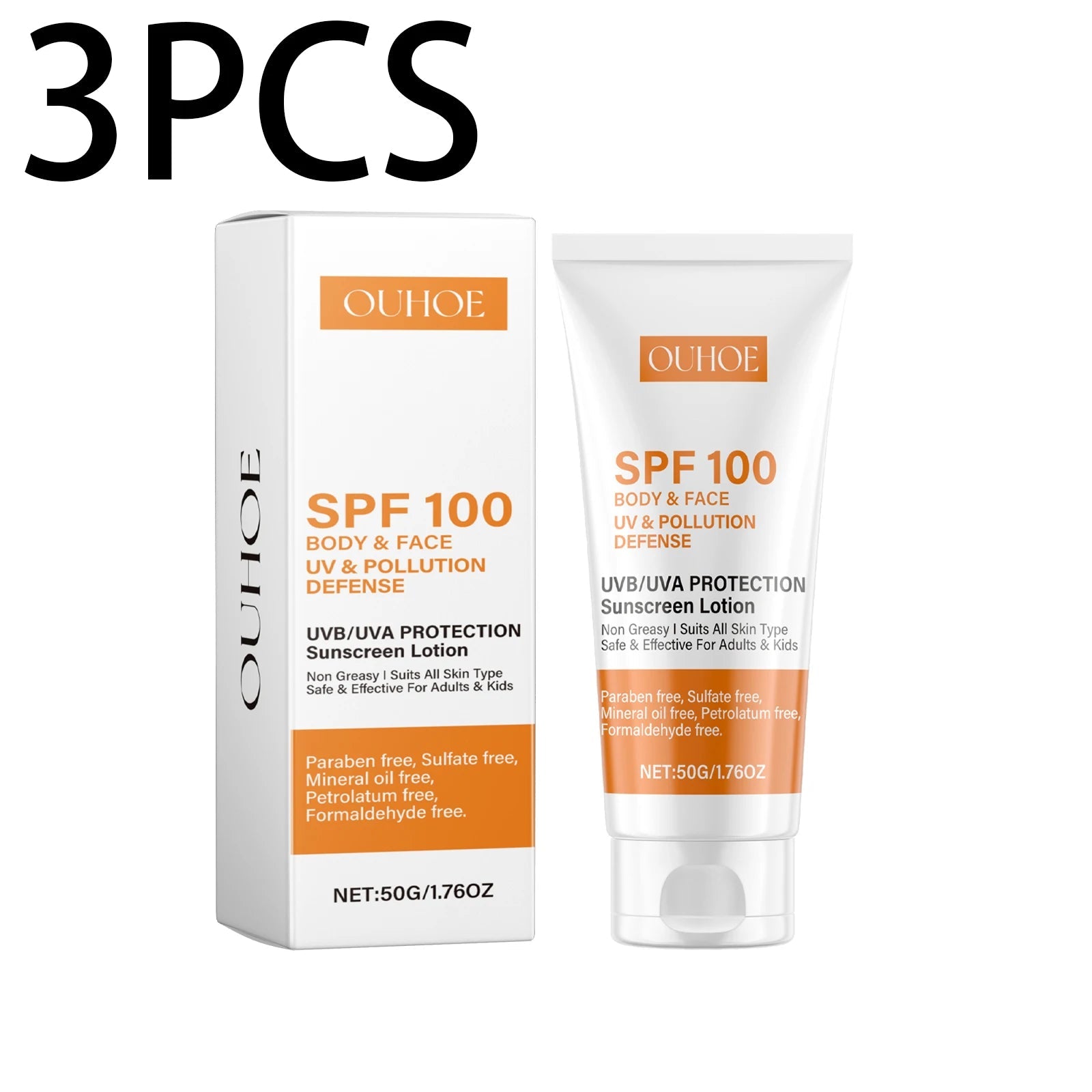 Face & Body Sunscreen Non-Greasy SPF 100+ Facial Sunblock UVA & UVB Protection Sunblocking Cream Anti Aging for Summer Beach Halalzen
