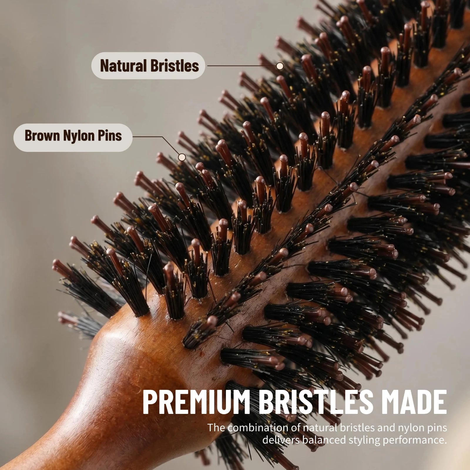 Professional 4 Sizes Boar Bristle Round Hair Brush Wooden Anti Slip Handle Salon Home Blow Dry Curling Volume Styling Brush