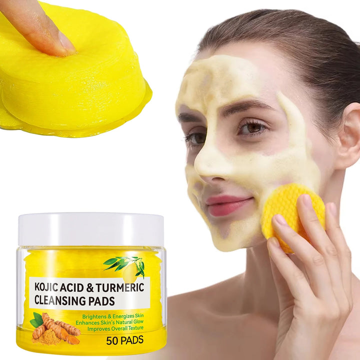 50pcs Kojic Acid Turmeric Cleansing Pads Curcuma Longa Root Facial Sponges Exfoliating Pads Daily Cleansing Skin Care Product Halalzen
