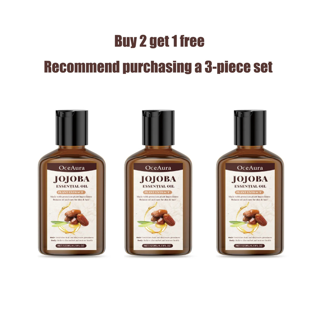 OceAura Jojoba Essential Oil for Hair & Body Deep Moisturizing Nourishing Soothing Redness Itching Relieving Hair Body Care Oil