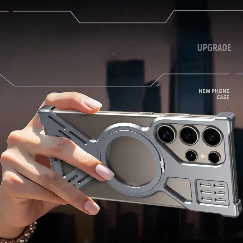 for Samsung Galaxy S25 S22 S23 S24 Ultra Aluminum Alloy Magnetic Anti-Fall Phone Case Metal Heat Dissipation Cover with Stand