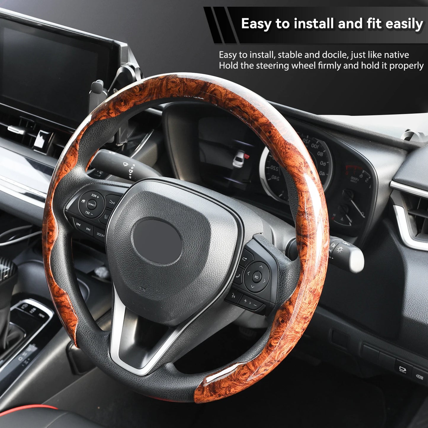 Mahogany Car Steering Wheel Cover Wood Grain PVC Breathable Non-slip Universal 38cm 15inch for Toyota Corolla Rav4 Camry Prius