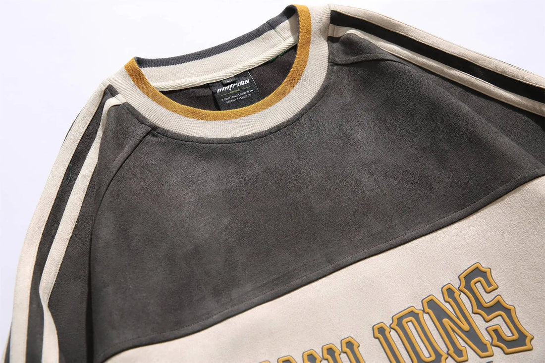 Men Sweatshirts Suede Hip Hop Spring And Autumn Couple Sports Pullovers China-Chic Loose Versatile Casual Tops Spliced