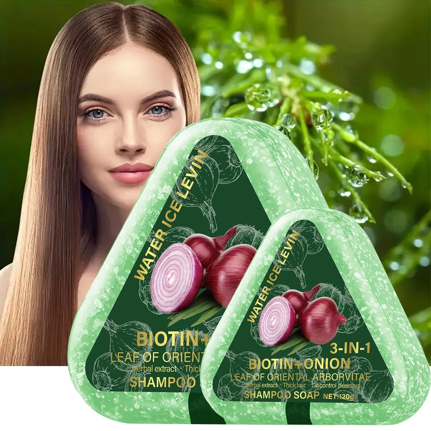 Biotin Onion Hair Soap. 3-in-1 Formula. Plant Extracts Deep Cleaning. Healthy Black Shine. Smooth Non-Stick Comb. 120g Net. Halalzen
