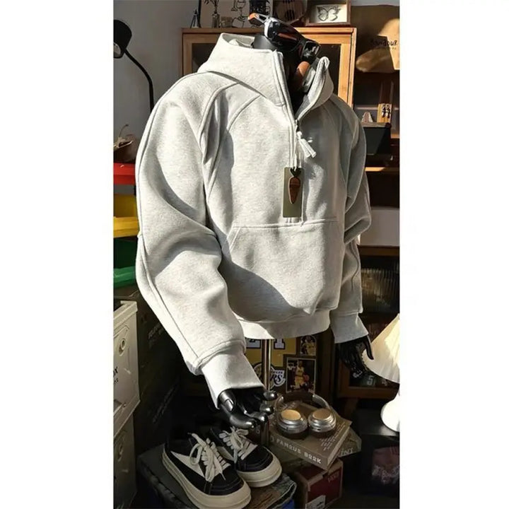 American Half-zipper Stand-up Collar Sweatshirt for Men's Fashion Brand Handsome Three-dimensional Hoodie