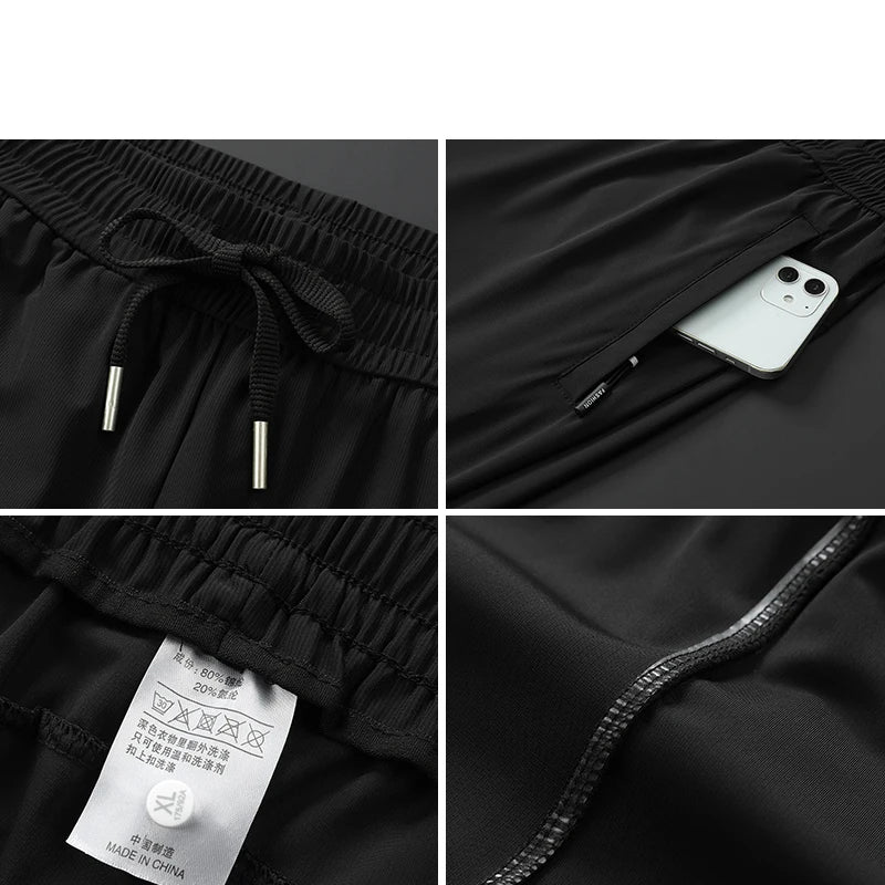 Ice Silk Men's trousers 2024 summer black-and-gray thin style business casual pants outdoor stretch breathable straight leg loos