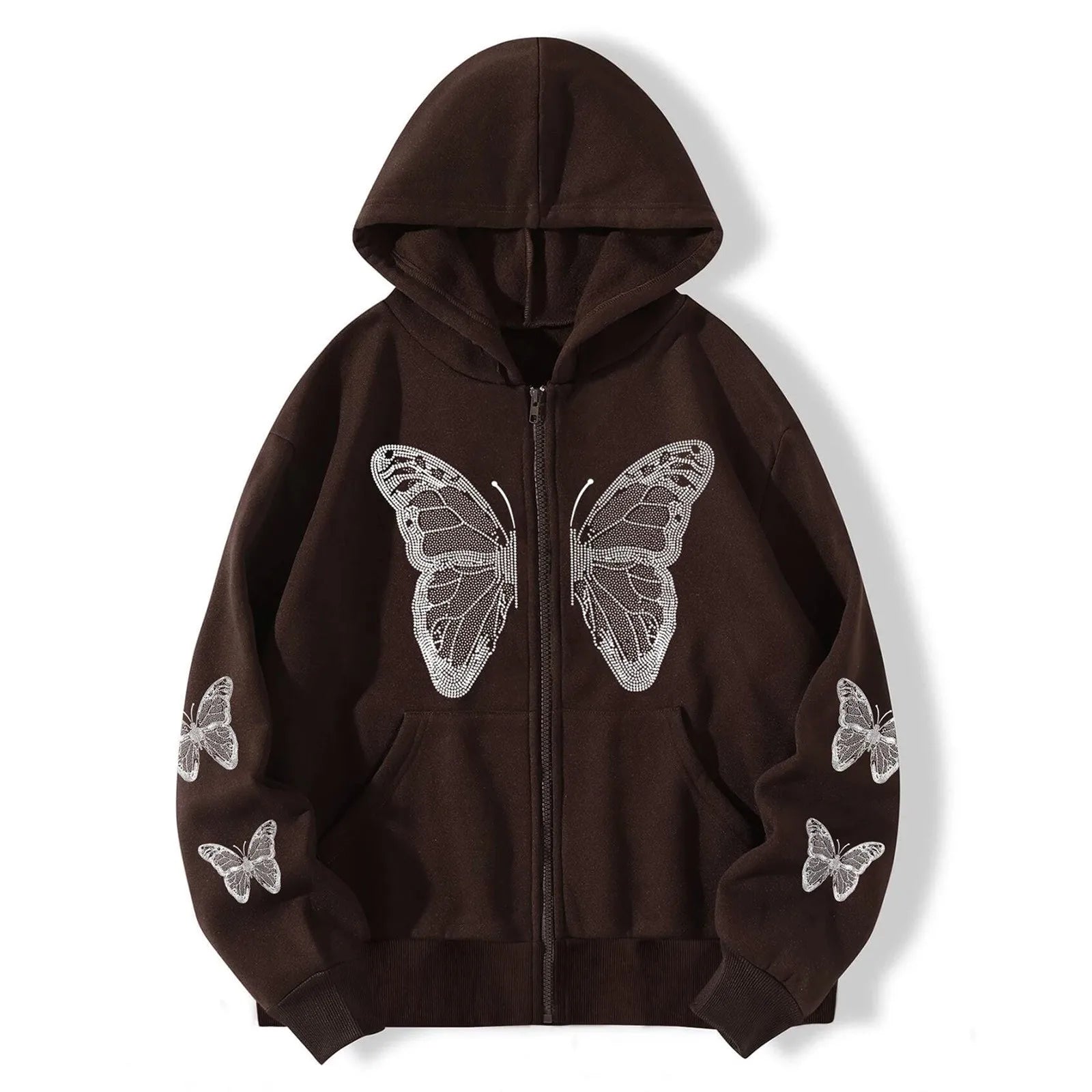 New Streetwear Autumn Butterfly Printed Zip Up Hoodie Women Harajuku Y2k Jackets Cardigan Gothic Punk Clothes Sweatshirts
