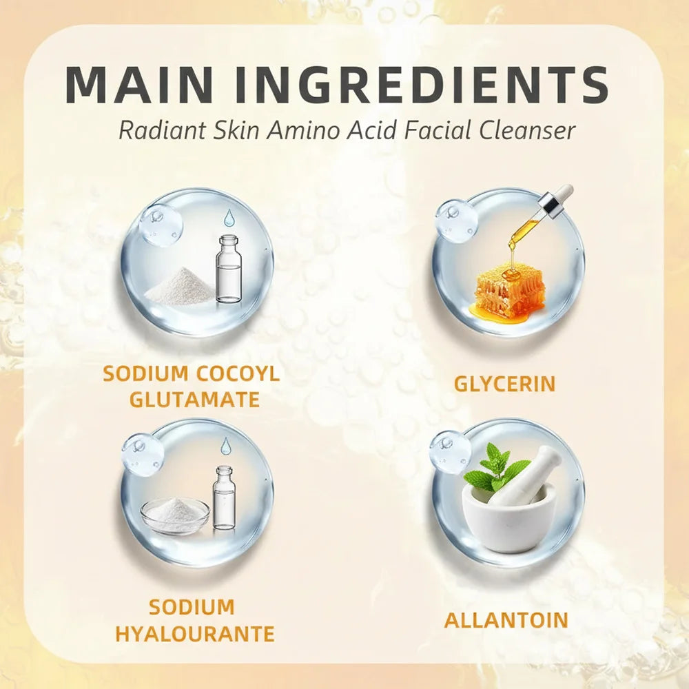 1/2 Pcs Amino Acid Facial Cleanser with Allantoin Gentle Non-Irritating Skin Brightening Suitable for All Skin Types Halalzen