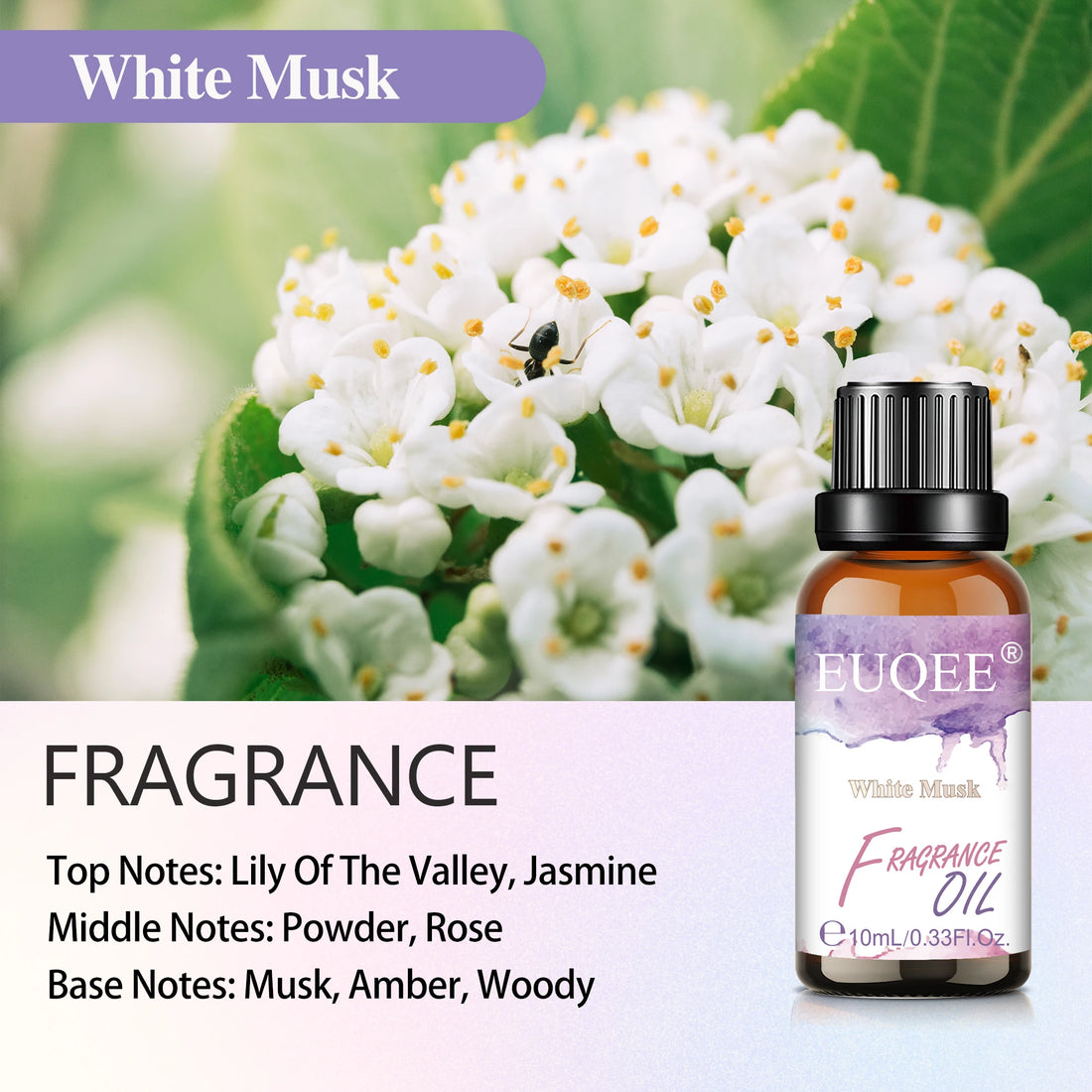 EUQEE 10ml 30ml 100ml Blend Essential Oil White Musk Baby Powder Almond & Vanilla Fragrance Oil for Diffuser Making Candle