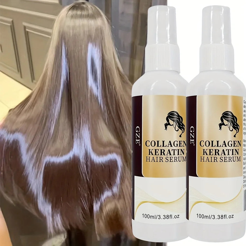 2 Pack GZE Collagen Keratin Hair Serum For Silky Hair Deep Conditioning Hydrating Repair Split Ends Anti-Breakage Halalzen