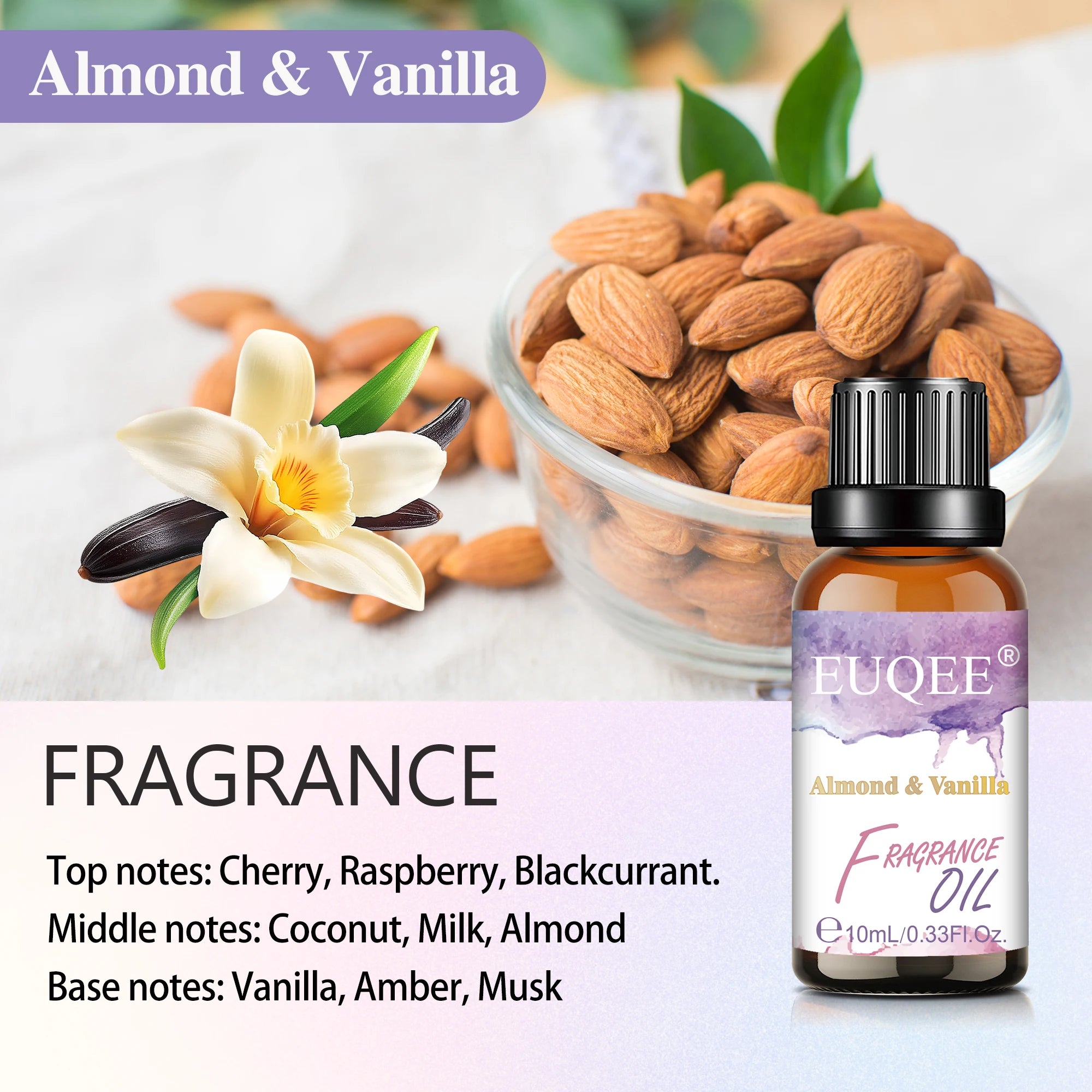 EUQEE 10ml 30ml 100ml Blend Essential Oil White Musk Baby Powder Almond & Vanilla Fragrance Oil for Diffuser Making Candle