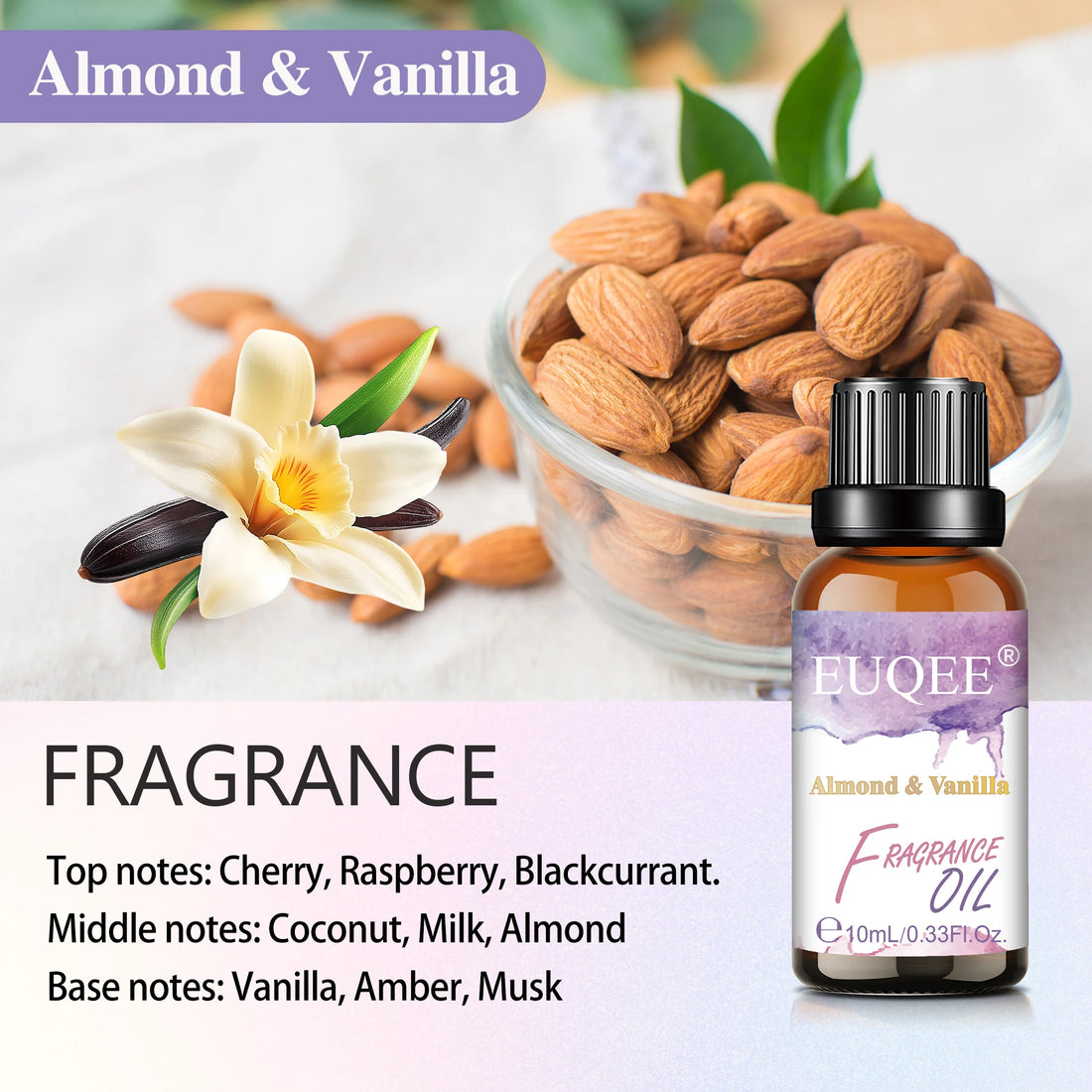 EUQEE 10ml 30ml 100ml Blend Essential Oil White Musk Baby Powder Almond & Vanilla Fragrance Oil for Diffuser Making Candle