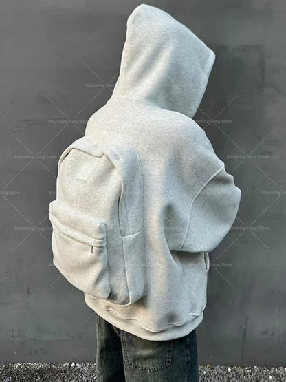Y2k trendy three-dimensional backpack hoodie men's clothing high street streetwear tops loose casual sportswear harajuku jacket