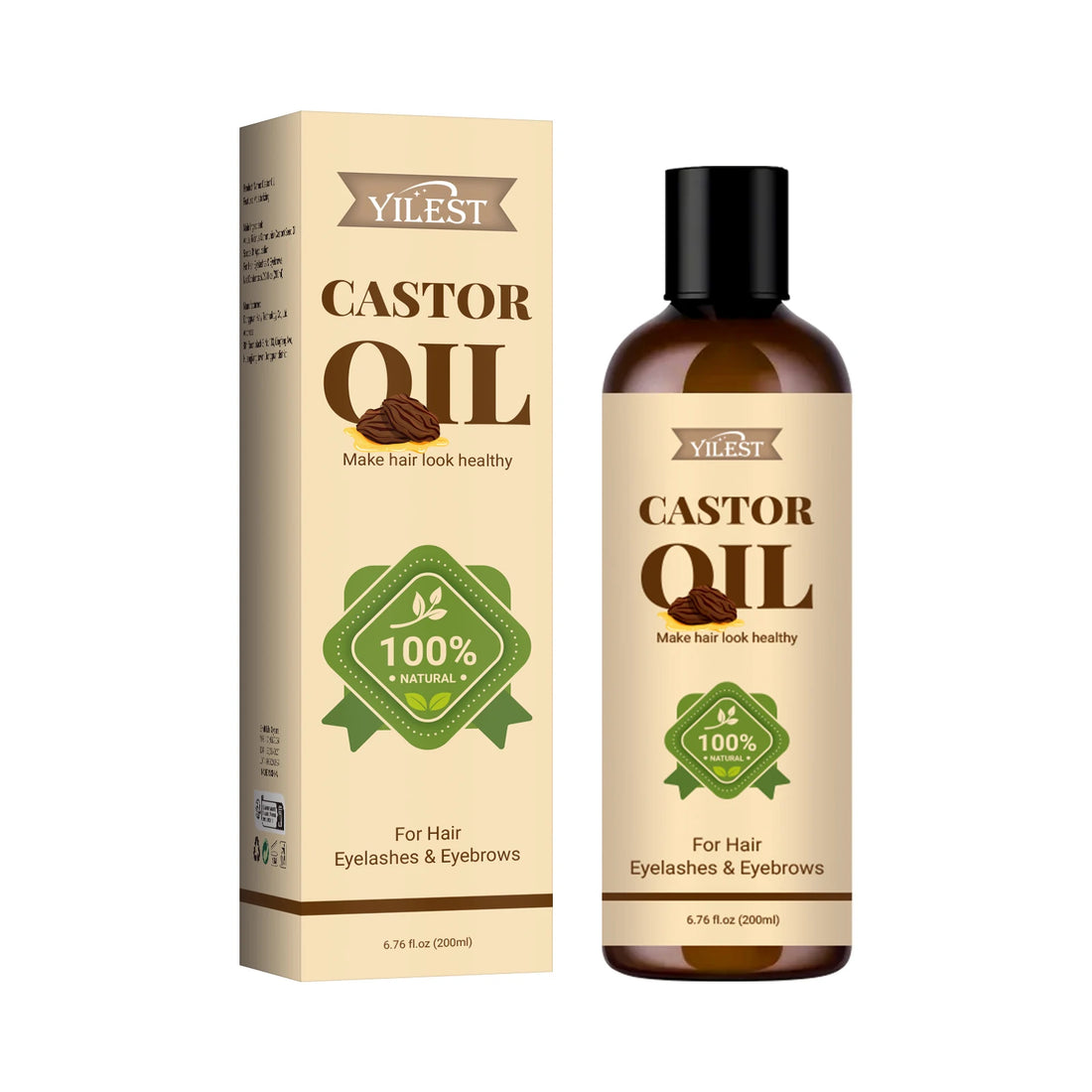 100% Pure Castor Oil 200ml - For Hair Growth, Eyelashes & Eyebrows, Moisturizing Treatment to Strengthen & Repair Split Ends