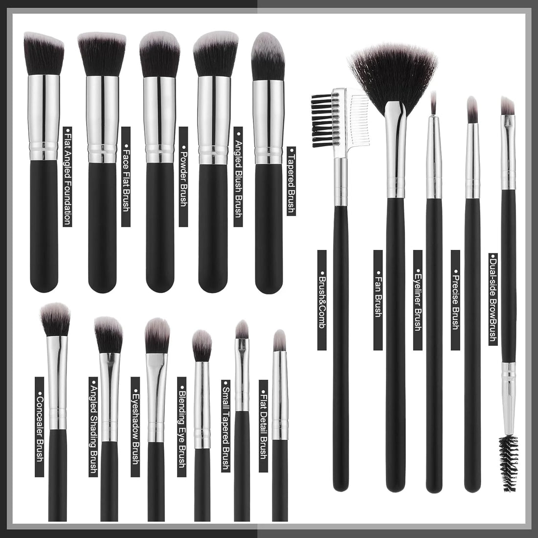 16Pcs Professional Makeup Brush Set Eye Shadow Contouring Foundation Highlight Setting Powder Blending Makeup Sponge Powder Puff