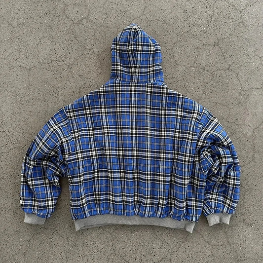 Grey Casual Spring Oversized Reversible Hoodies Women Men Streetwear Clothes Hoodie With Plaid Lining Sweatshirt Streetwear Tops