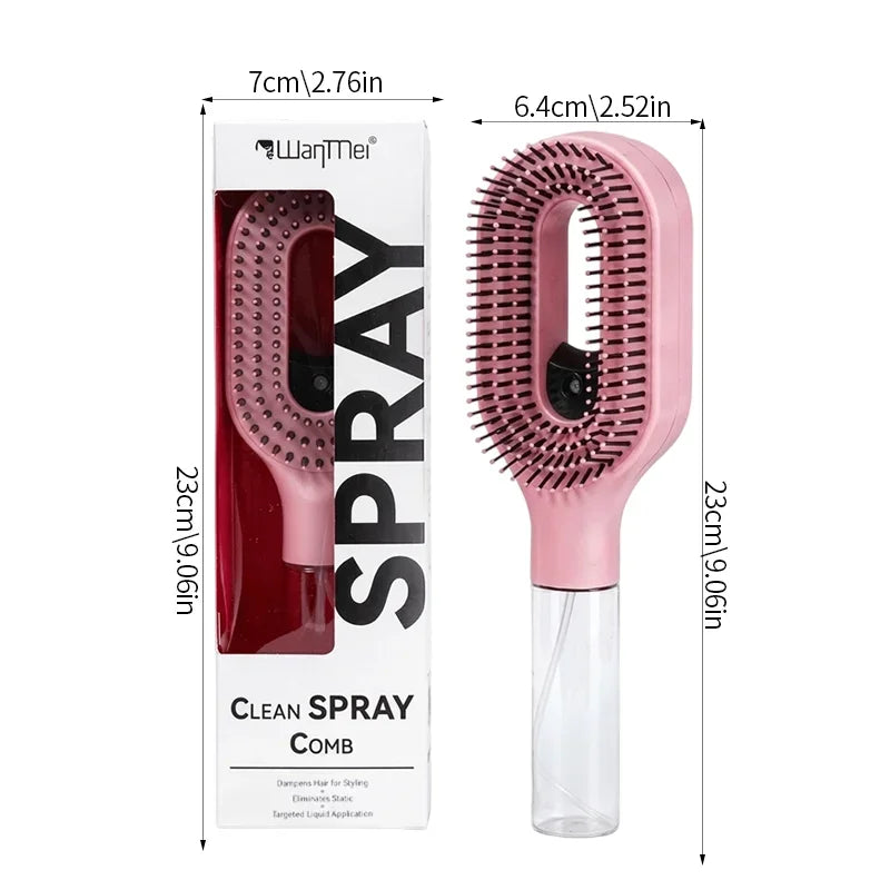 2 in 1 Built-in Spray Detangling Hair Brush Anti Static Reduce Frizz Even Mist Moisturizing Massage Comb Travel Styling Tool