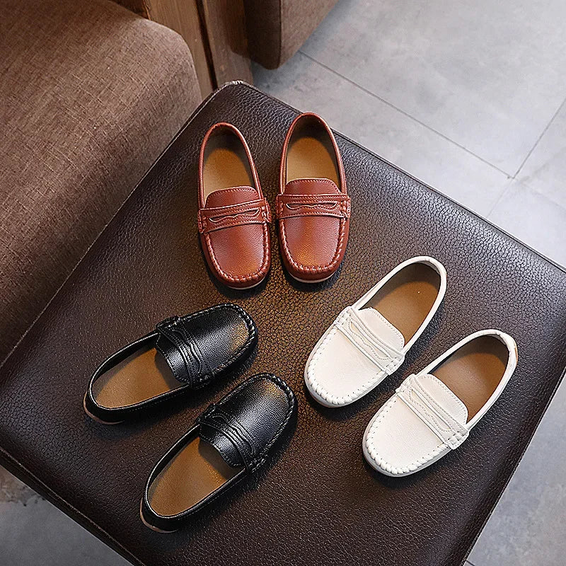 2025 Boys' Slip-On Oxford Loafers Spring Autumn Soft PU Leather Toddler Shoes Black White School Uniform Shoes for Kids