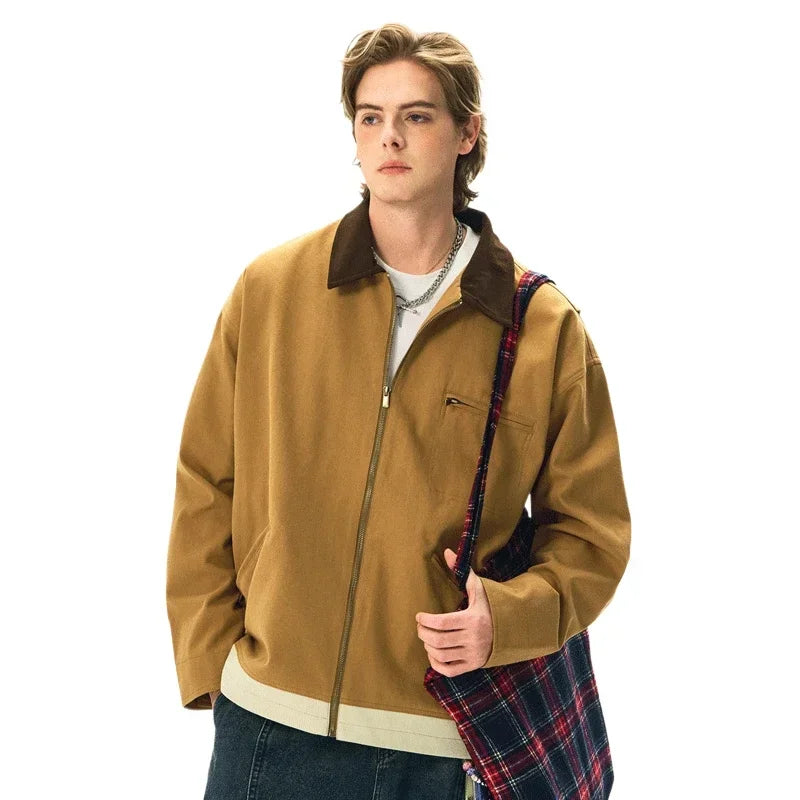 Men's Retro Canvas Detroit Hunting Jacket Heavyweight Pocket Cotton Work Jackets Lapel Collar Zipper Coats for Men Spring Fall