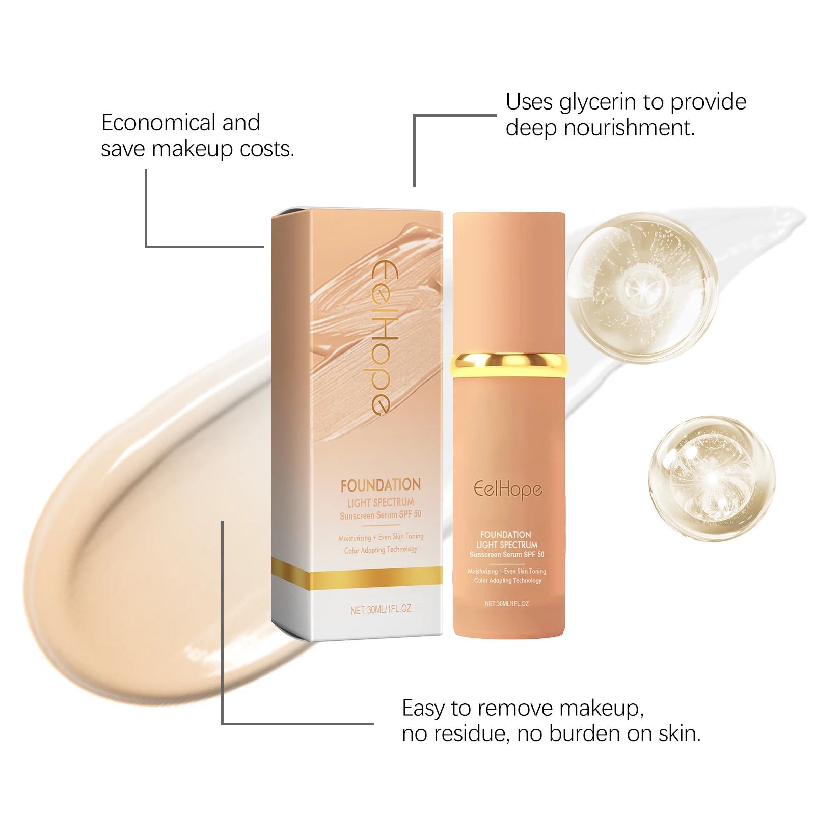 4-in-1 Liquid Foundation Spf 50+ Magic Color Changing Matte Long-Lasting Waterproof Sweating Moisturizing Coverage Makeup Base Halalzen