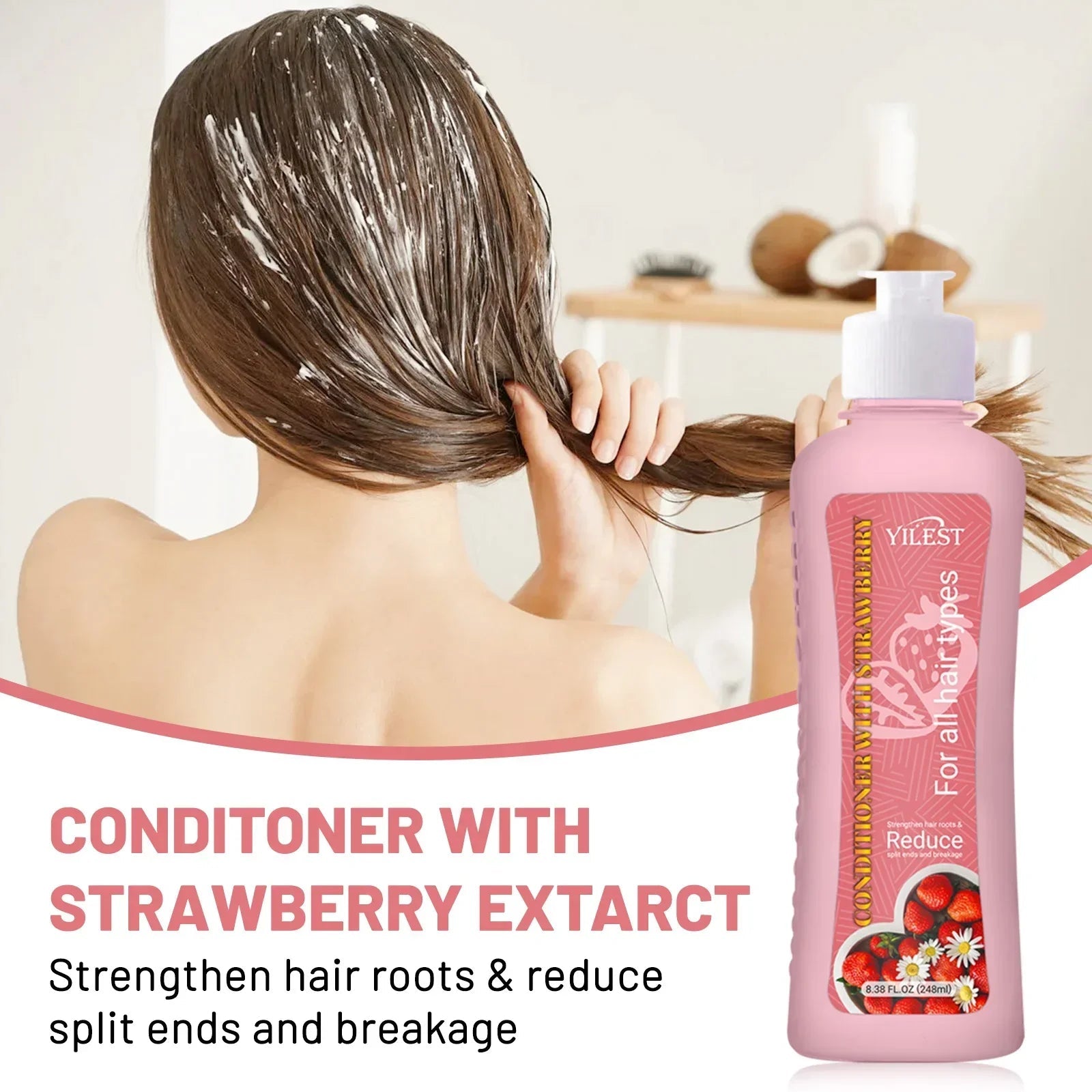 YILEST Shampoo and Conditioner Set for Hair Loss Dry & Damaged Hair Nourishing Care for Soft & Shiny Hair, Strawberry Scent Halalzen