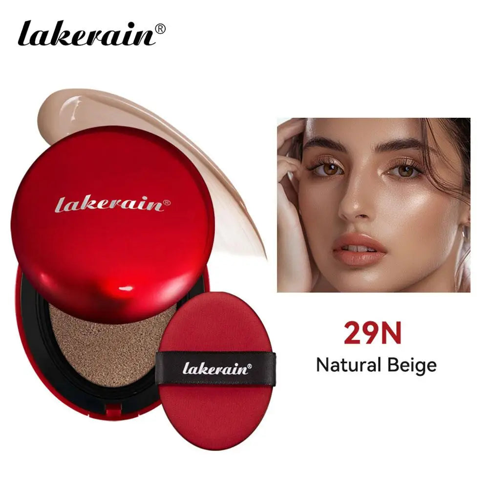 LAKERAIN 12 Color Air Cushion Foundation Red Shell Design Natural Coverage Formula Lightweight Breathable Makeup Base