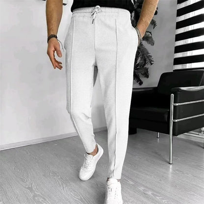 Men s Casual Elastic Waist Drawstring Trousers with Pockets Solid Color Streetwear Pants for Everyday Comfort