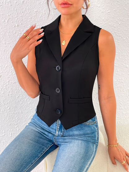 Women's Button-Down V-Neck Ladies Suit Vest Casual Sleeveless Regular Fit Lapel Vest