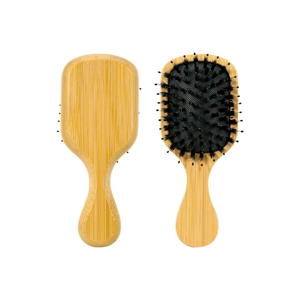 Custom Boar Bristle Natural Bamboo Hair Brush Air Cushion Hairbrush Detangling Scalp Massage Comb Salon Barber Styling Tools