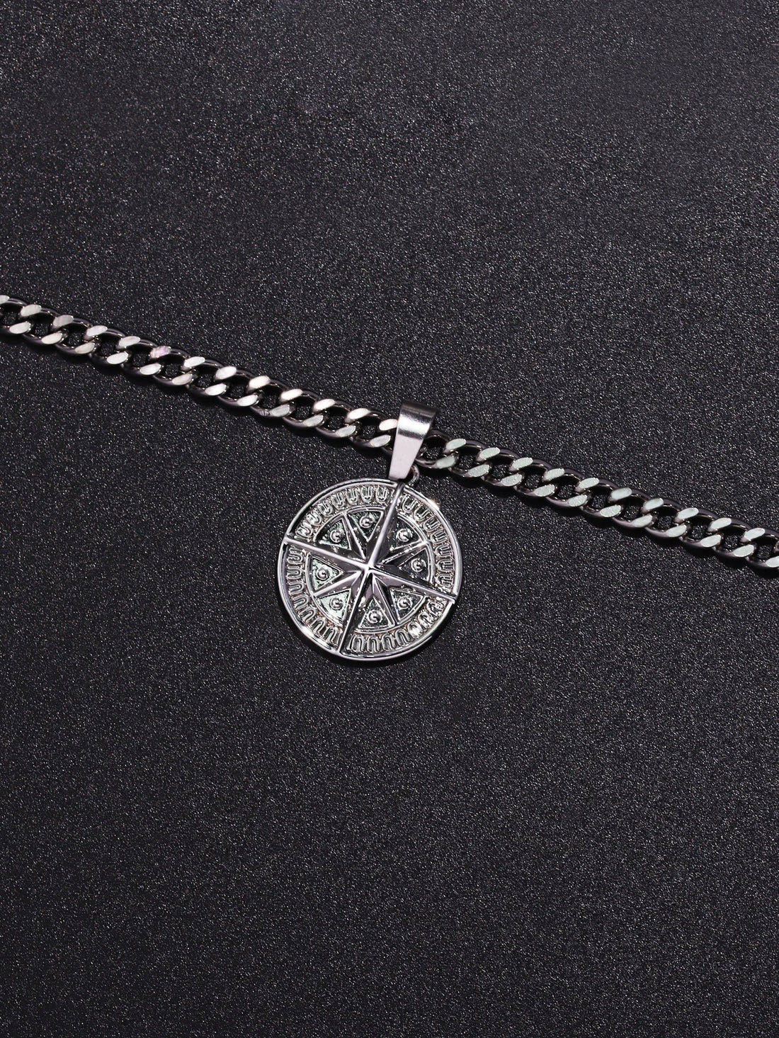 Men's Silver Punk Compass Pendant Necklace – Star Chain Jewelry