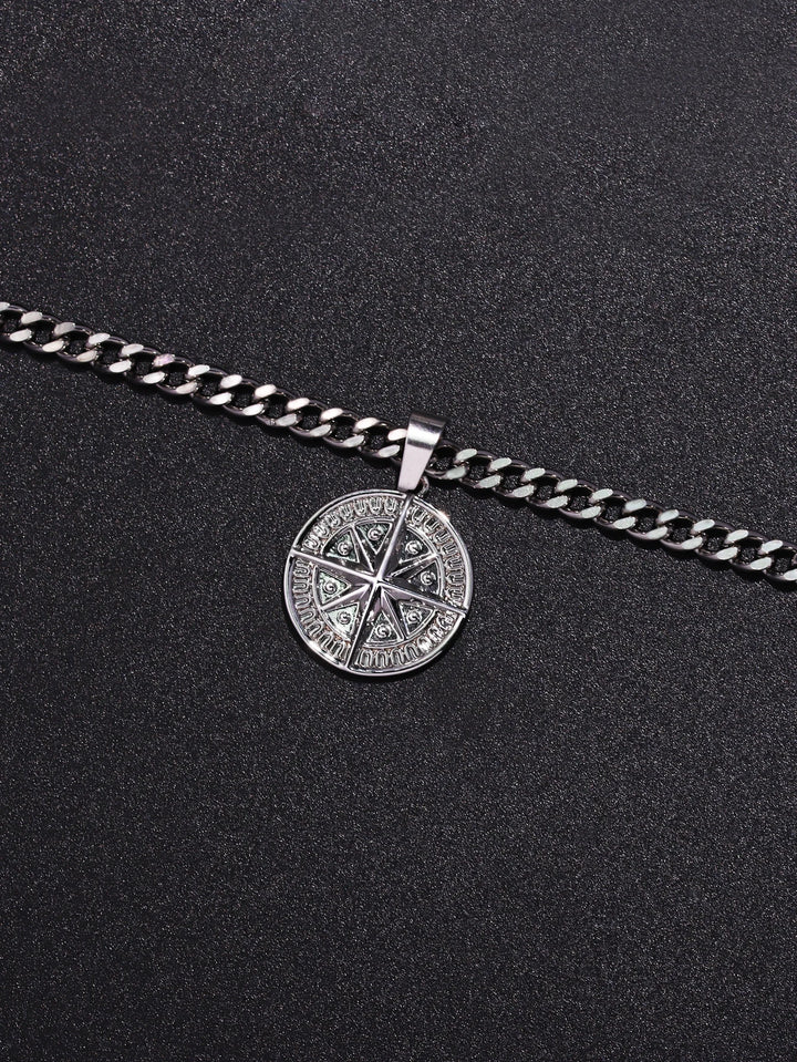 Men's Silver Punk Compass Pendant Necklace – Star Chain Jewelry