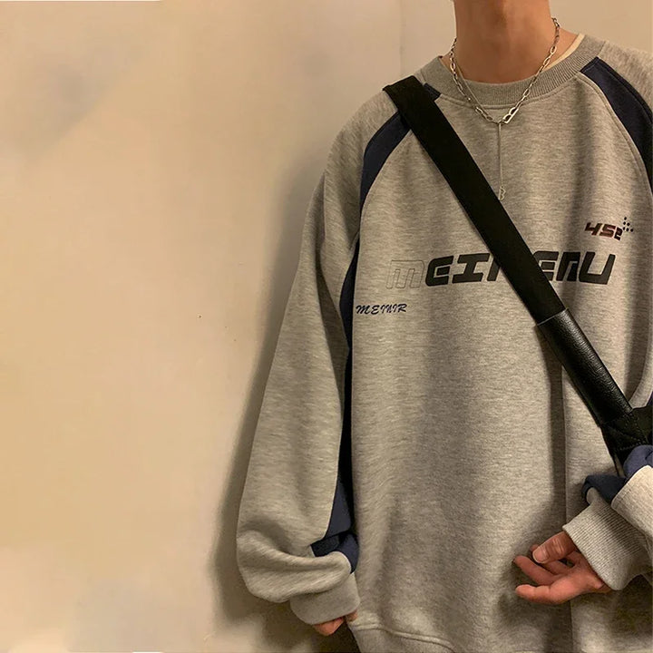 American High Street Letter Print Sweatshirt Men Autumn Oversized Colorblock Pullover Hoodies Y2K Vintage Sudaderas Para Hombres