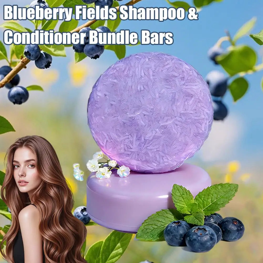 Blueberry Shampoo & Conditioner Bundle Bar for Hair Thinning Frizz, Blueberry Solid Shampoo & Conditioner Strengthen Hair Care Halalzen