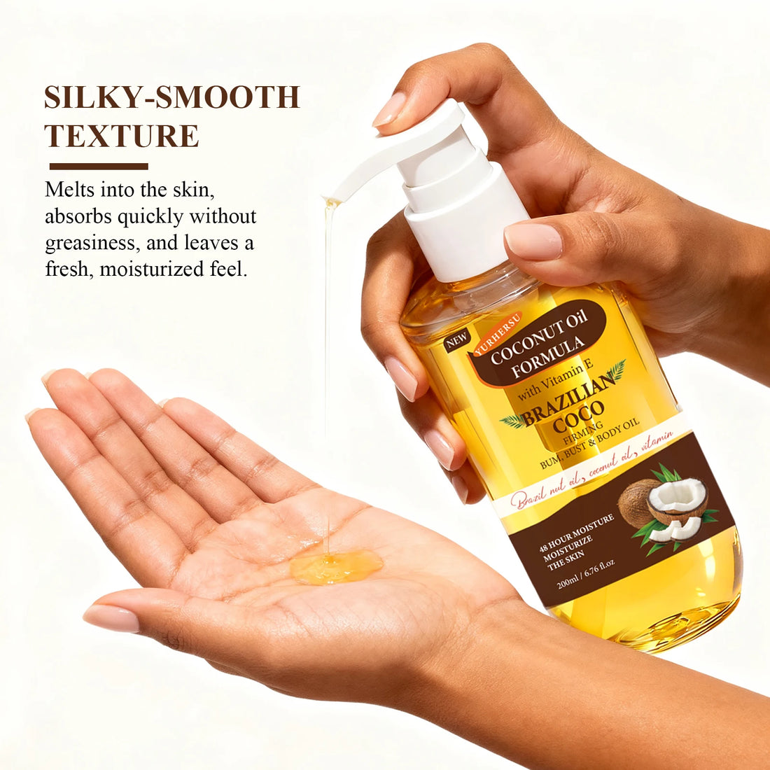 200ML Coconut Body Oil Firming Fade Fine Line Moisturizing Smooth Brightening Rejuvenating Repairing Nourishing Body Oil