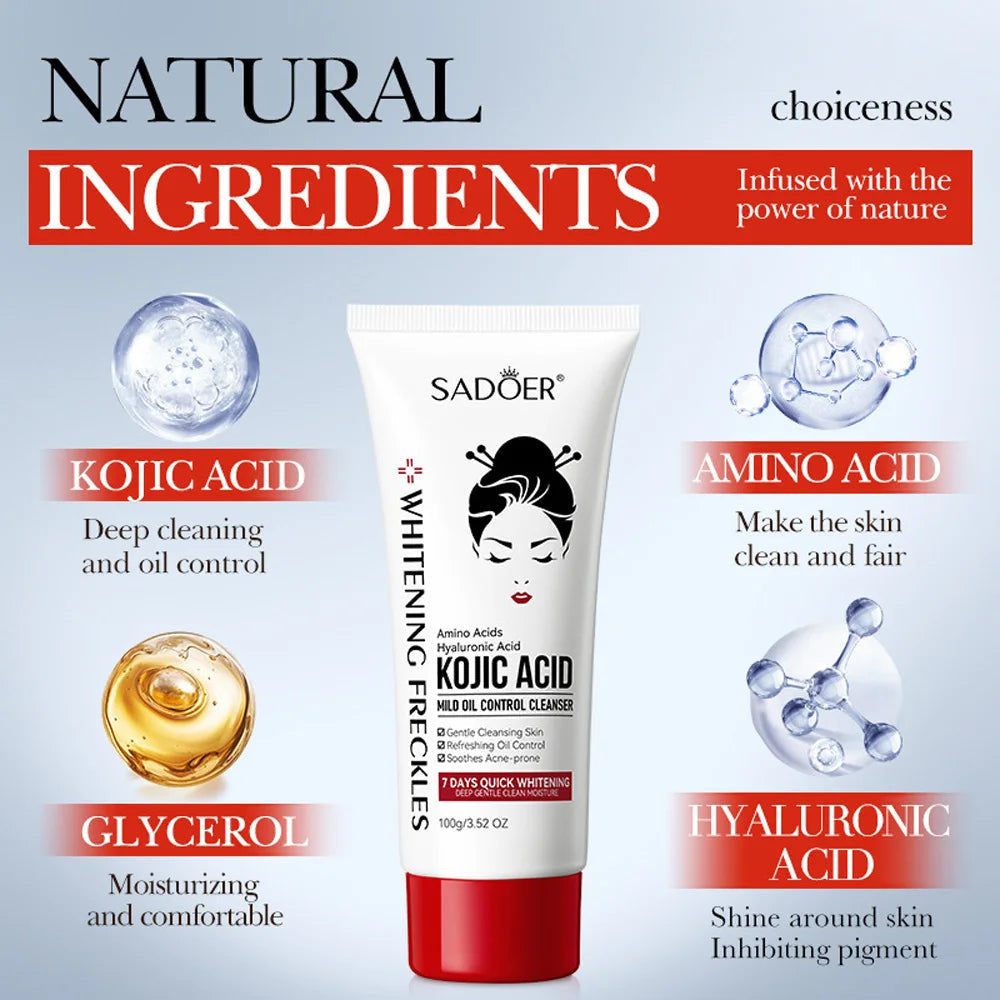 Kojic Acid Whitening Deep Cleansing Milk, Moisturizing Oil Control Spot Removing Acne Cleansing Milk Halalzen